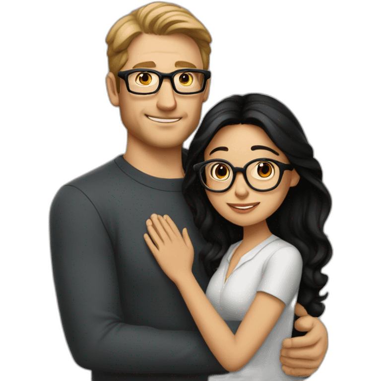 Tall white man no glasses brown hair hugging small latina long black hair square glasses emoji