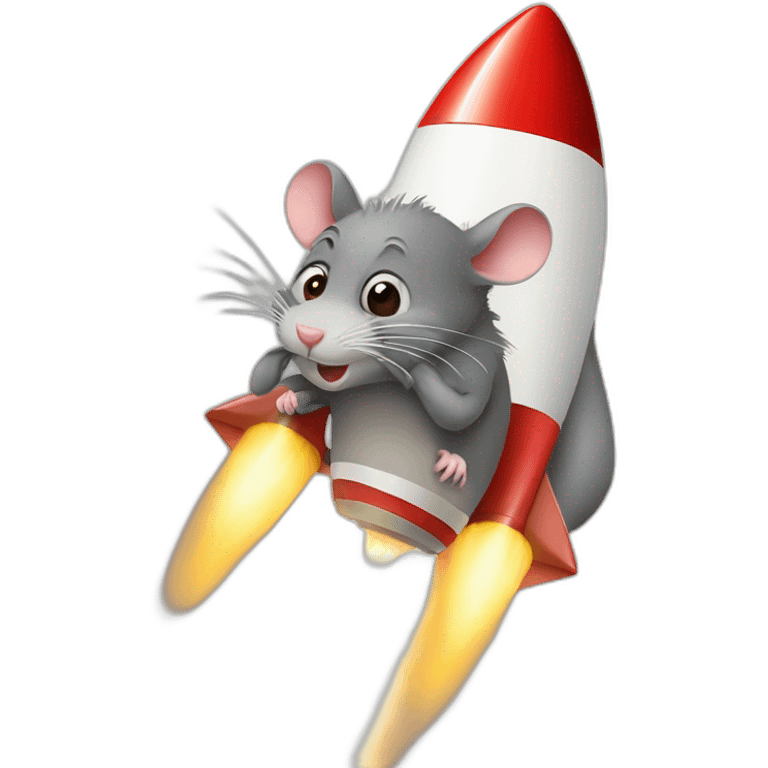 A rat tring to a rocket emoji