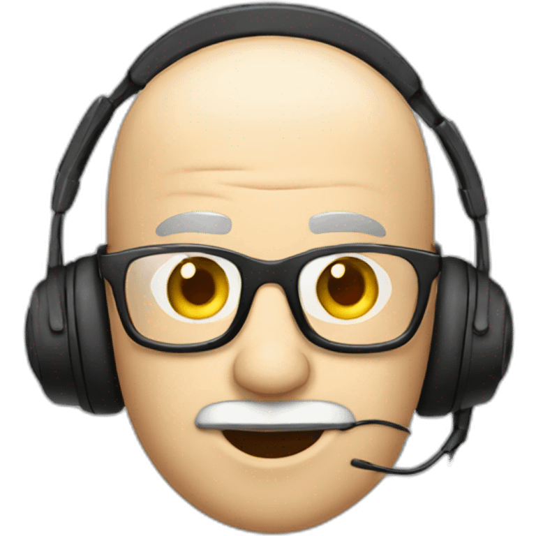 bald inspector with glasses with big headphone and mouth microphone emoji