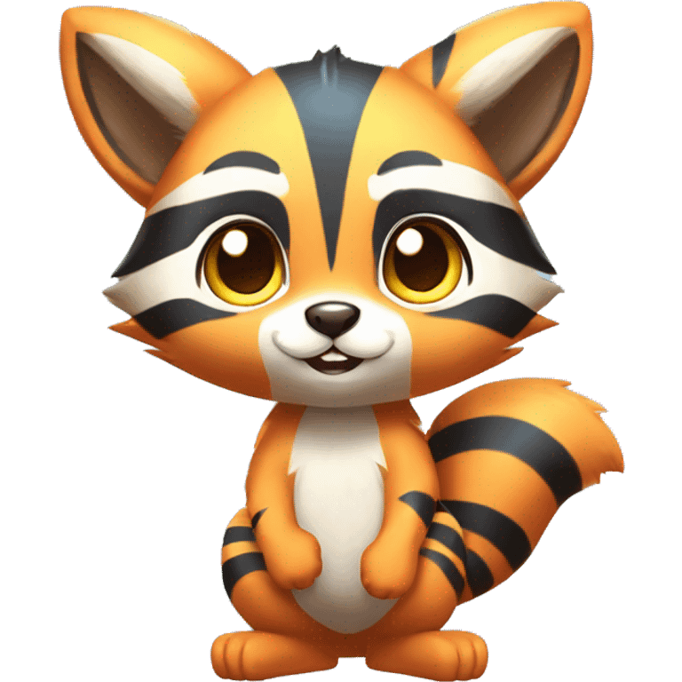 Colorful Shiny Kawaii Cute Raccoon-Tiger-Fakémon-Pokémon full body emoji