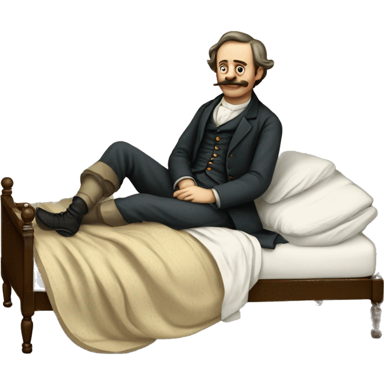 A sick man on a bed in 1870 emoji