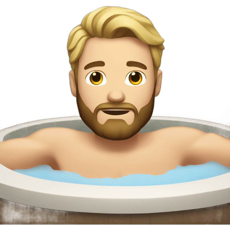 Handsome young bearded white man sitting in outdoor hot tub emoji