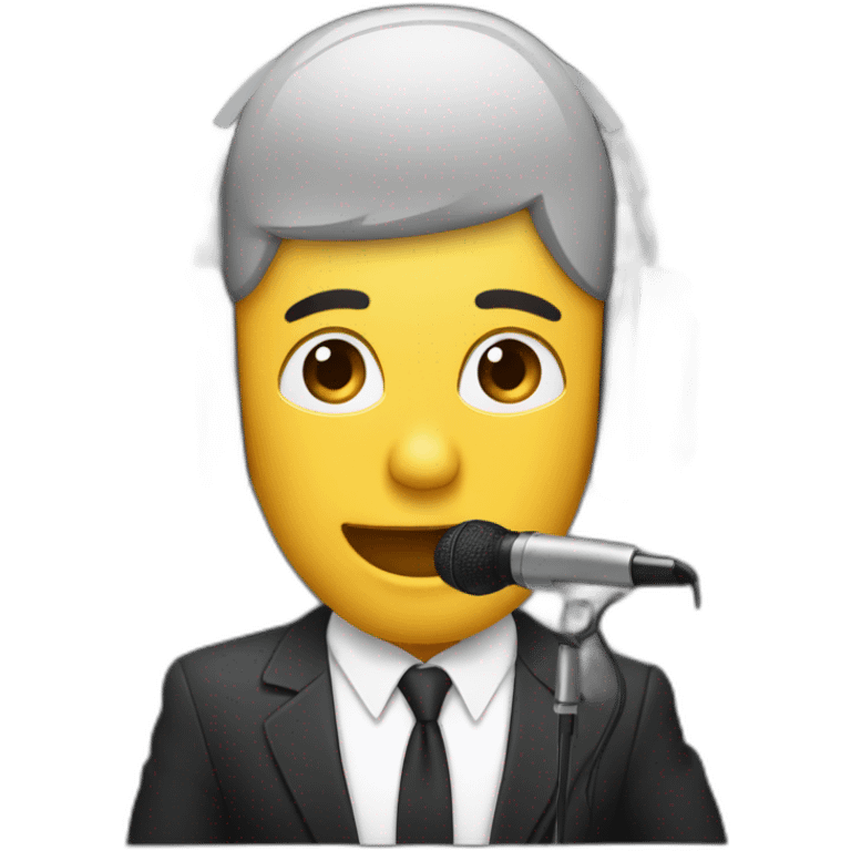 raperco cantando con un microfono de base y audifonos emoji