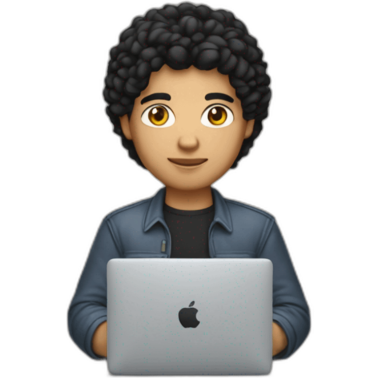 developer with mac laptop in front light skin tone and black hair emoji