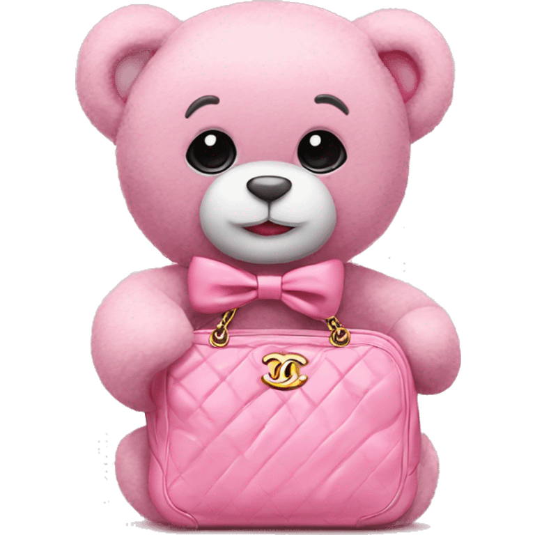 pink bow teddy bear solo with Chanel bag emoji