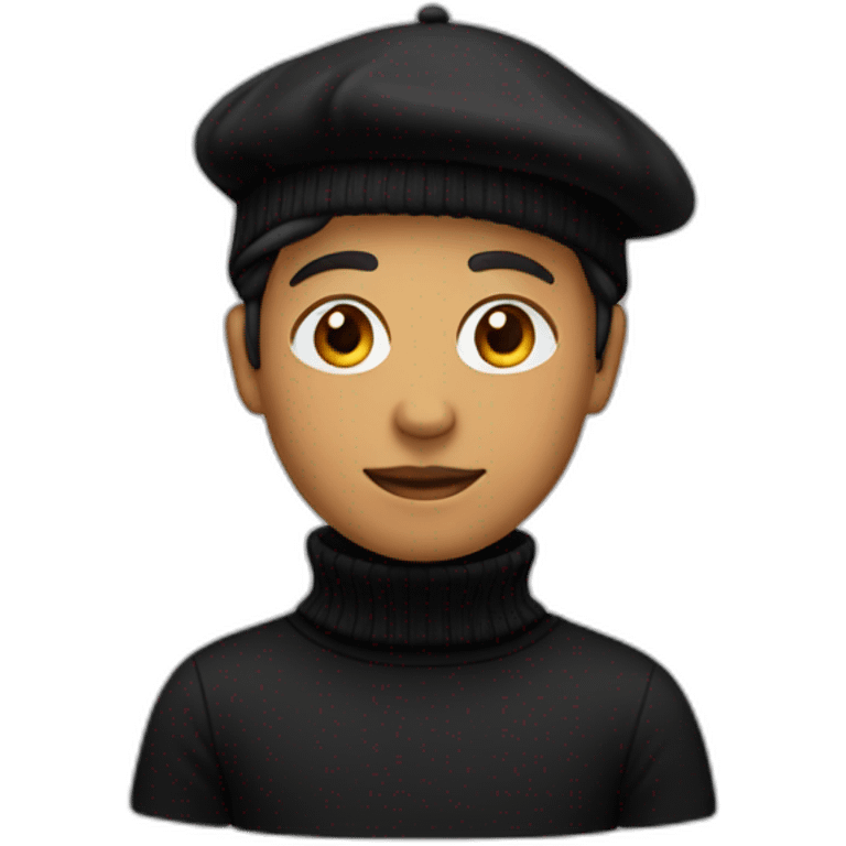 person wearing a black turtleneck sweater on their body and beret on their head emoji