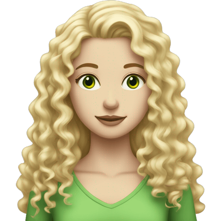 Tall curly long blonde hair girl green eyes pale  emoji