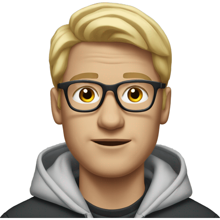 Man, Blond hair, airpods in the ears, glasses and nike hoodie emoji