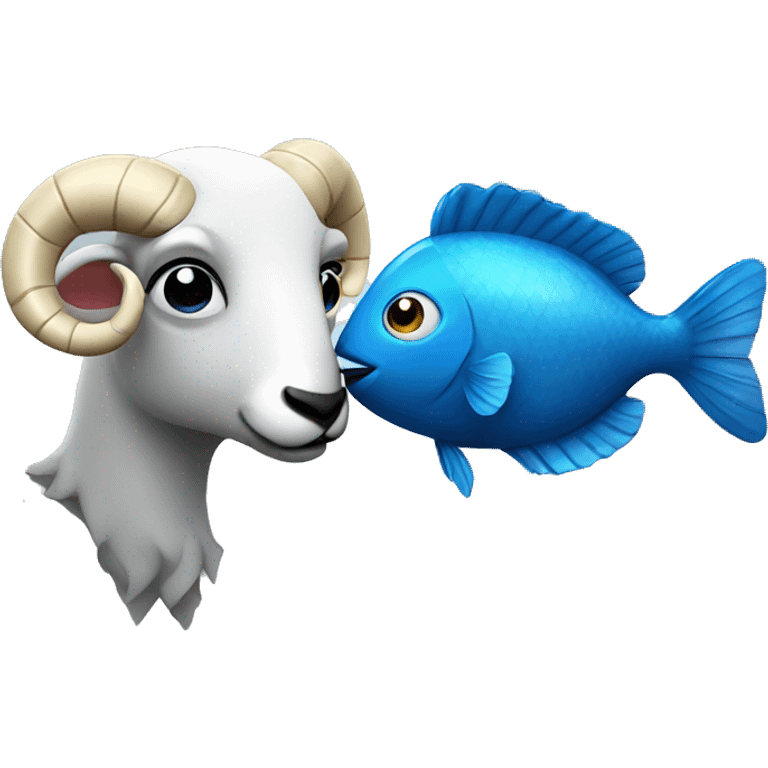 A ram kisses a blue fish emoji