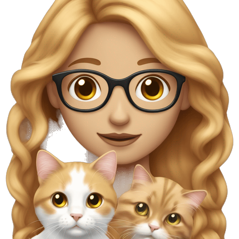 White skin strawberry-blonde haired girl with glasses holding long-haired calico cat emoji