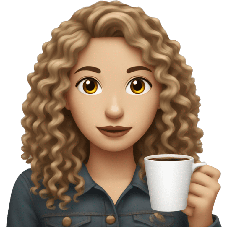 brown curly hair white girl holding a cup of coffee emoji