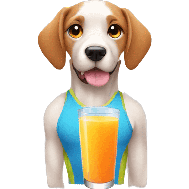 a dog in gym clothes drinking a nutritious juice emoji