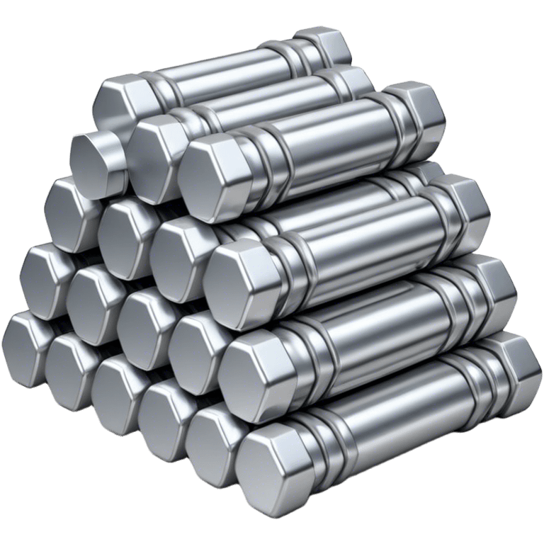 A bundle of uranium fuel rods used in a nuclear reactor, with a metallic silver or gray structure and cylindrical rods, arranged in a hexagonal grid, realistic and industrial style, no green color, only metallic shades. emoji