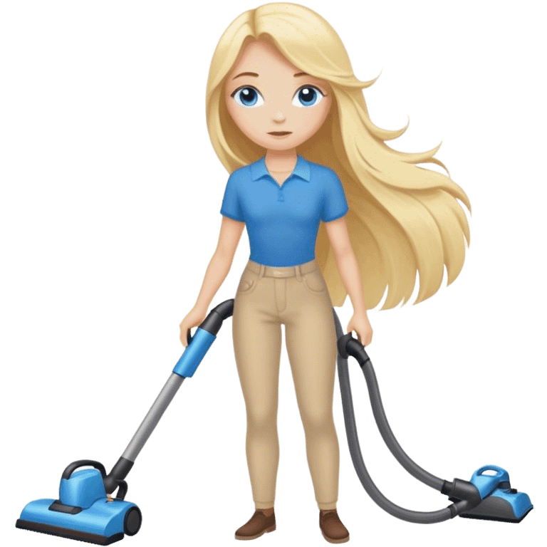 Cinematic realistic blonde with long hair, blue eyes vacuums emoji