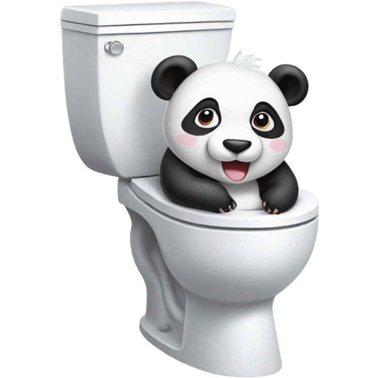 Panda in a toilet with pig tails emoji