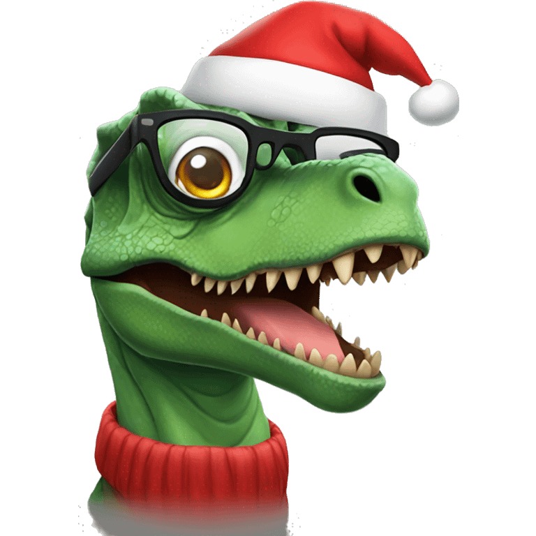 dinosaur wearing glasses and santa hat  emoji