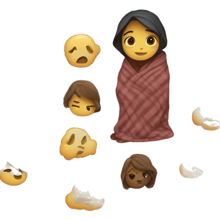 Cozy girl wrapped in blanket playing Nintendo  emoji