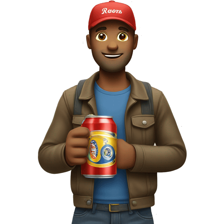 man in cap holding a can beer emoji