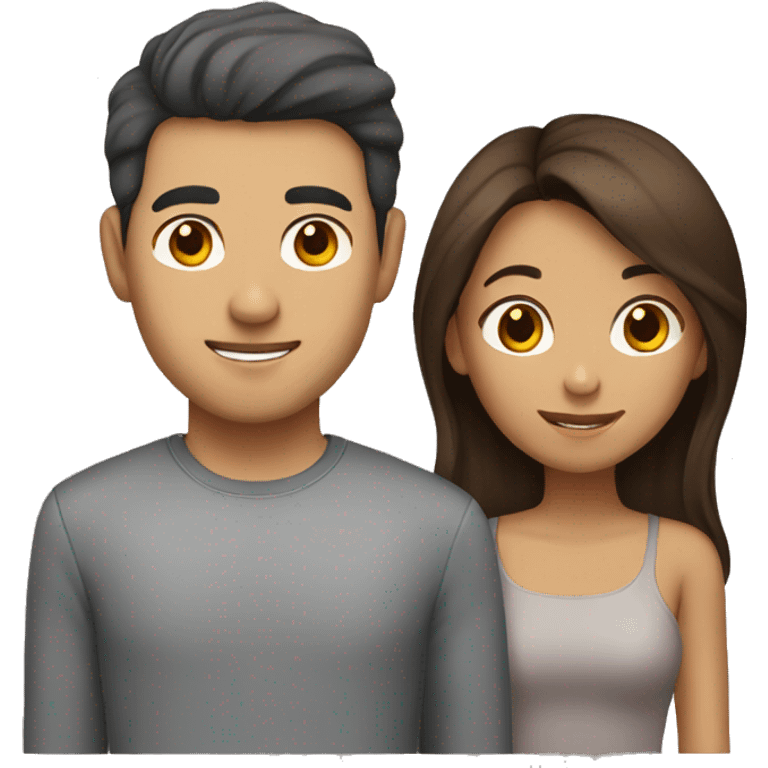 Brown haird asian girl with brown haired guy emoji