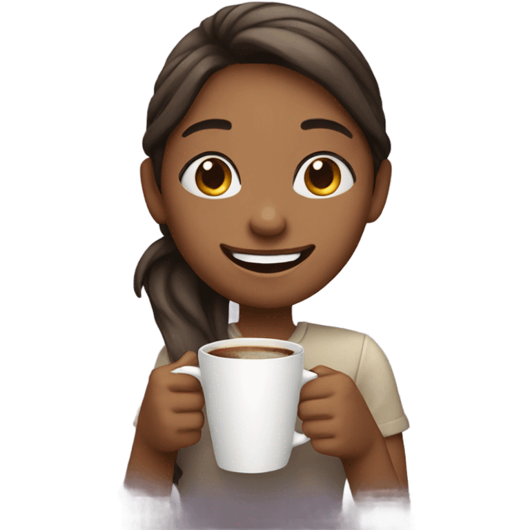 smiling girl with coffee emoji