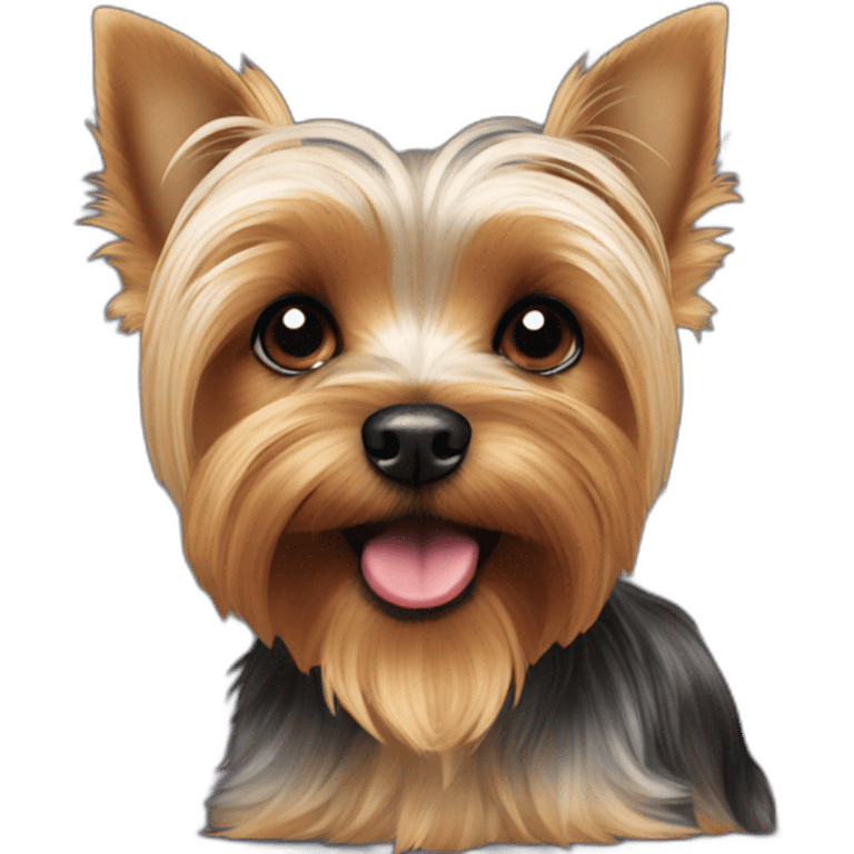 Short snout Yorkie is with black eyes licking it’s nose  emoji