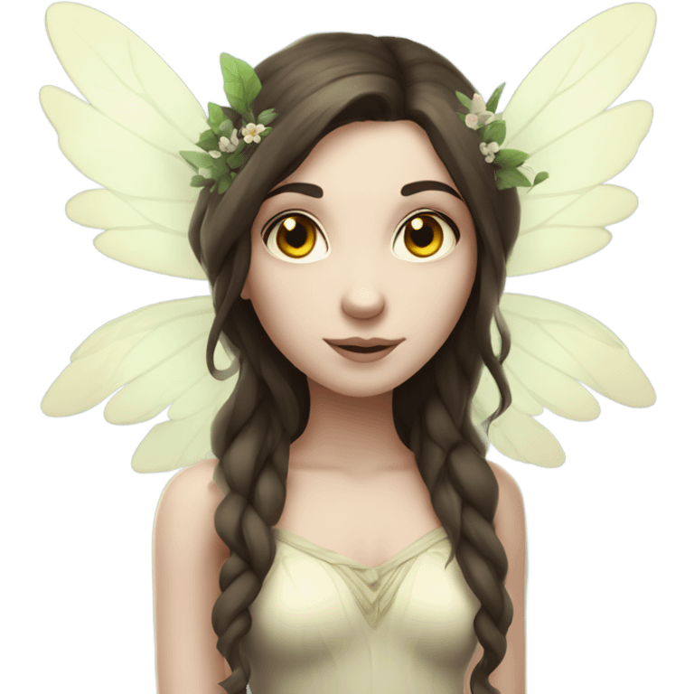 Pale skin, brunette forest fairy woman with wings full body emoji