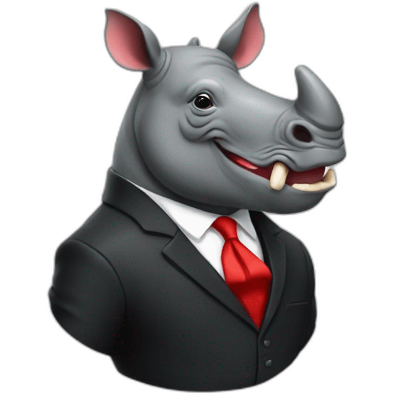 happy swag rhino wearing black suit with red tie emoji