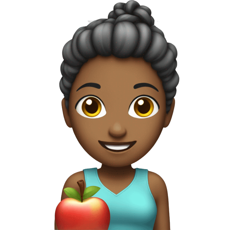 Girl with a shopping bag and her hair up and happy in apple style emoji