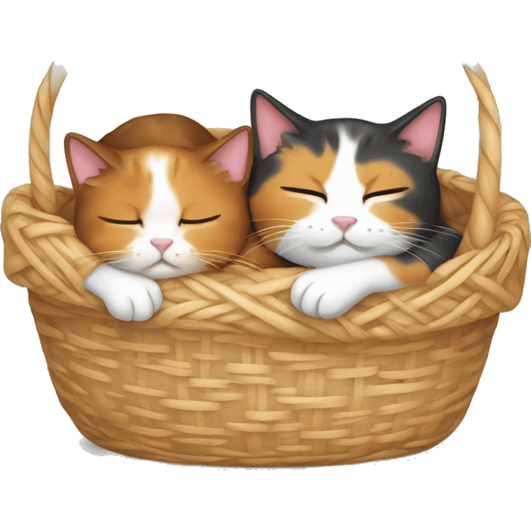 Two calico cats sleeping in a basket emoji