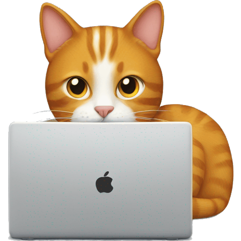 Ginger cat works at a laptop  emoji