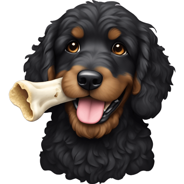 All black Bernedoodle carrying bone in mouth  emoji