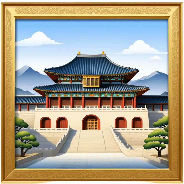 Cinematic Realistic Gyeongbokgung Palace Landmark Emoji, depicted with regal historic architecture rendered with intricate detail and majestic, dynamic lighting. emoji