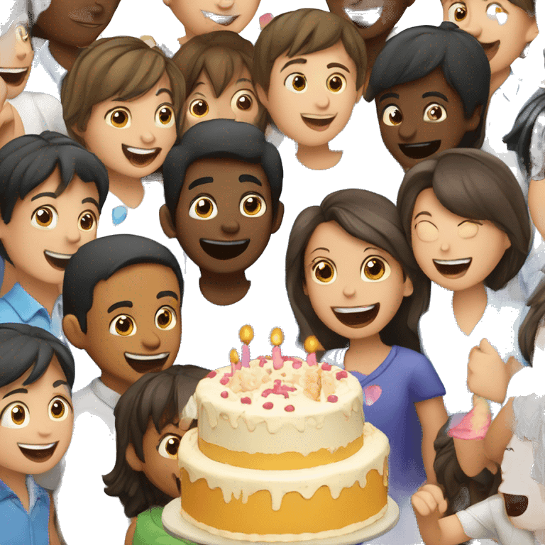 Girls and boys celebrating with cake emoji