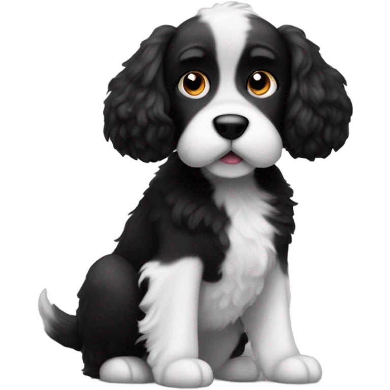 fuzzy black and white dog floppy ears and underbite emoji