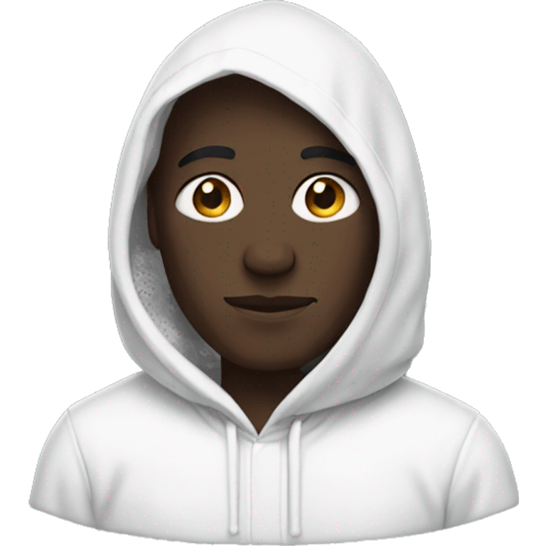 dark skinned man in white hoodie with white pointed hood emoji