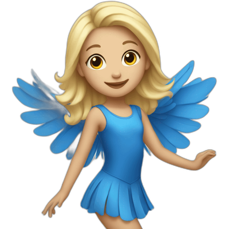 little blonde girl dancing in a blue bird costume emoji