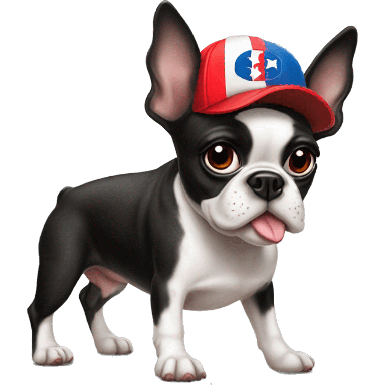 Boston terrier with a Puerto Rico baseball hat emoji