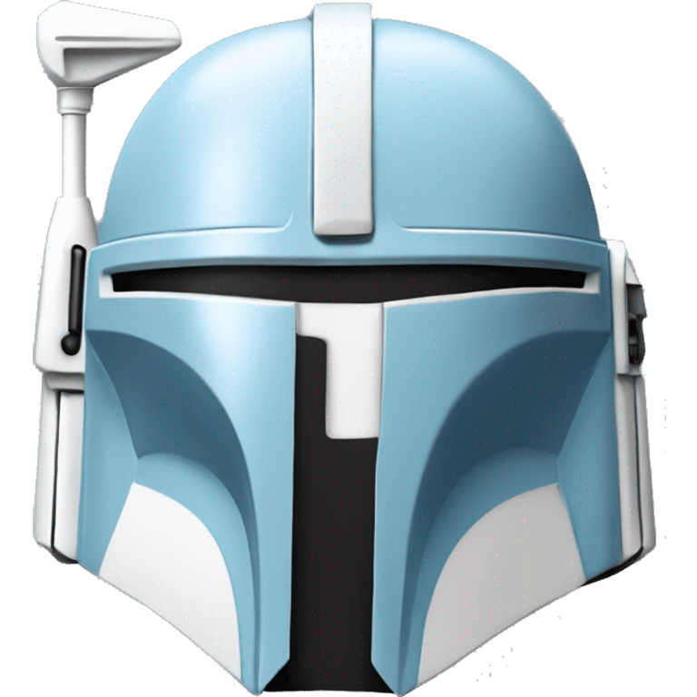 Baby blue and white colored Mandalorian helmet with antenna emoji