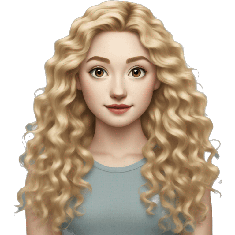 Skyler Samuels long blonde curly hair teenager, hyperreal photoreal portrait emoji