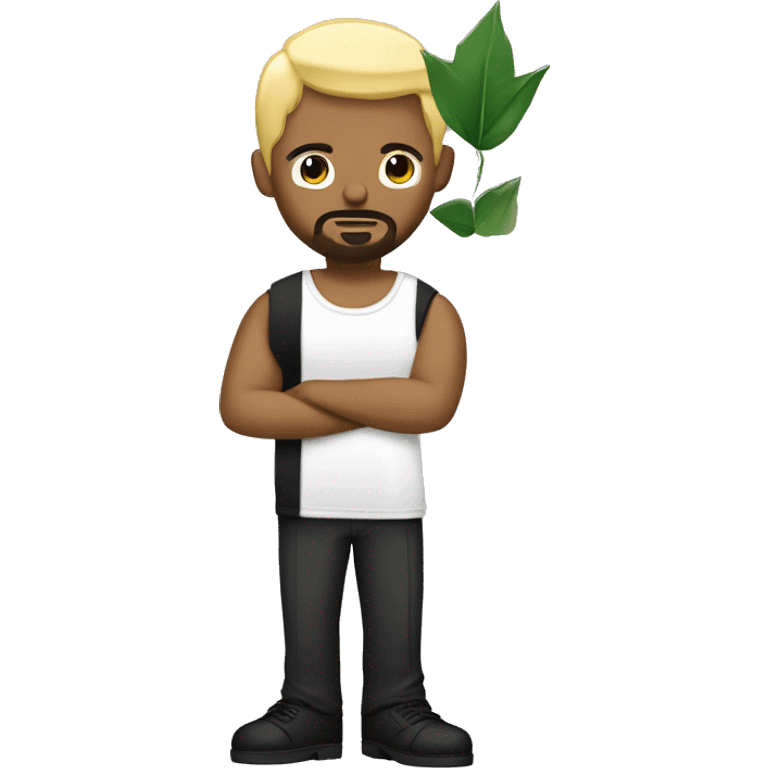 a gangsta with blond short hair, and black short beard and a green leave in his one hand emoji