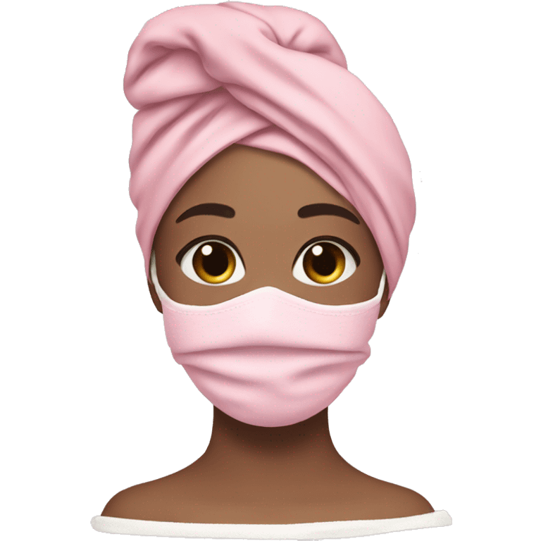 girl in pink skincare face mask with hair wrapped up in white towel aesthetic  emoji