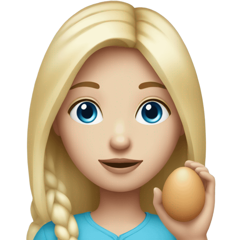 Blonde girl with blue eyes and an egg in her hand emoji