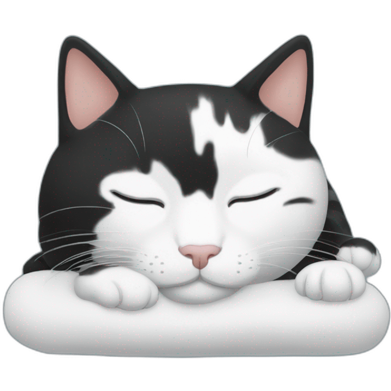 A black tabby cat with all white paws is sleeping emoji