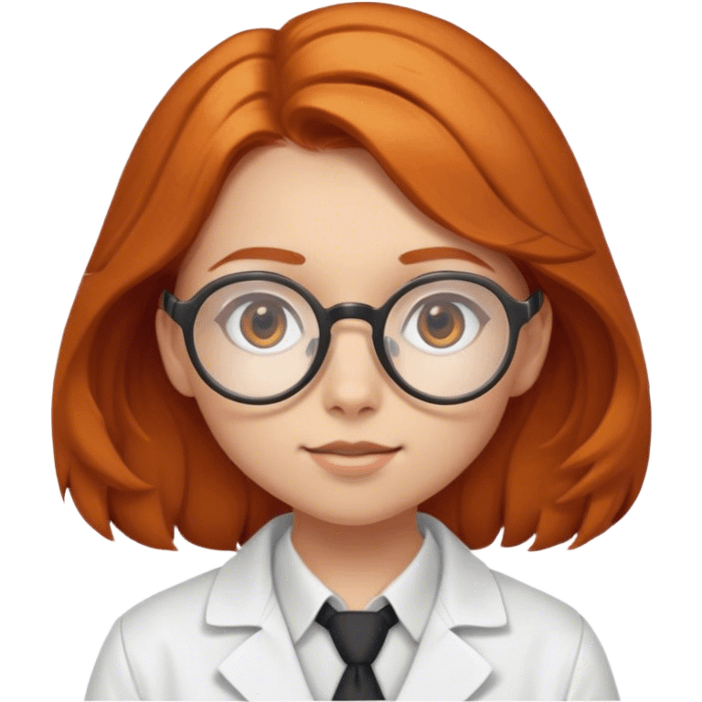 Fair-skinned, ginger, with brown eyes, girl, with brown round tortoise shell glasses, as a scientist emoji