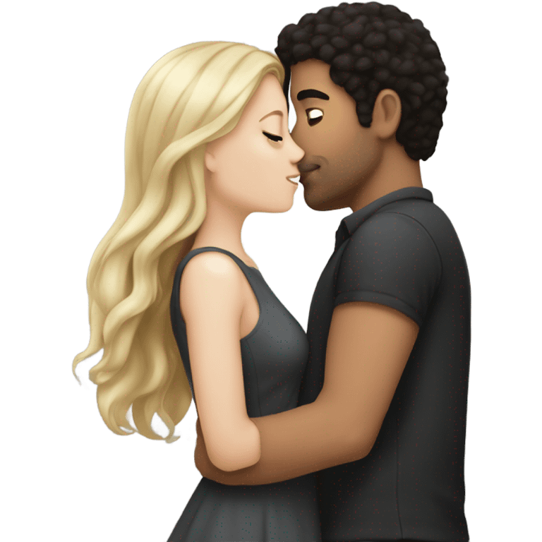 White girl dark hair kissing mixed man emoji