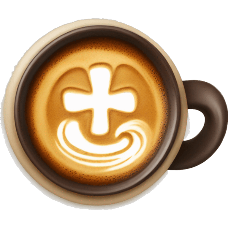 Coffee with latte art of cross emoji