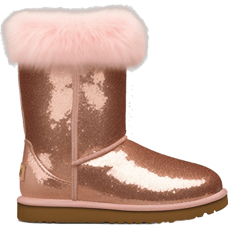 Realistic rose gold glitter and fur Ugg boots. emoji