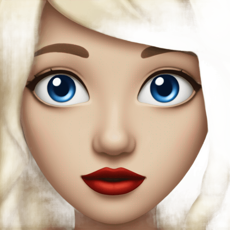 Realistic girl, blue eyes, red lipstick and fantastic  emoji