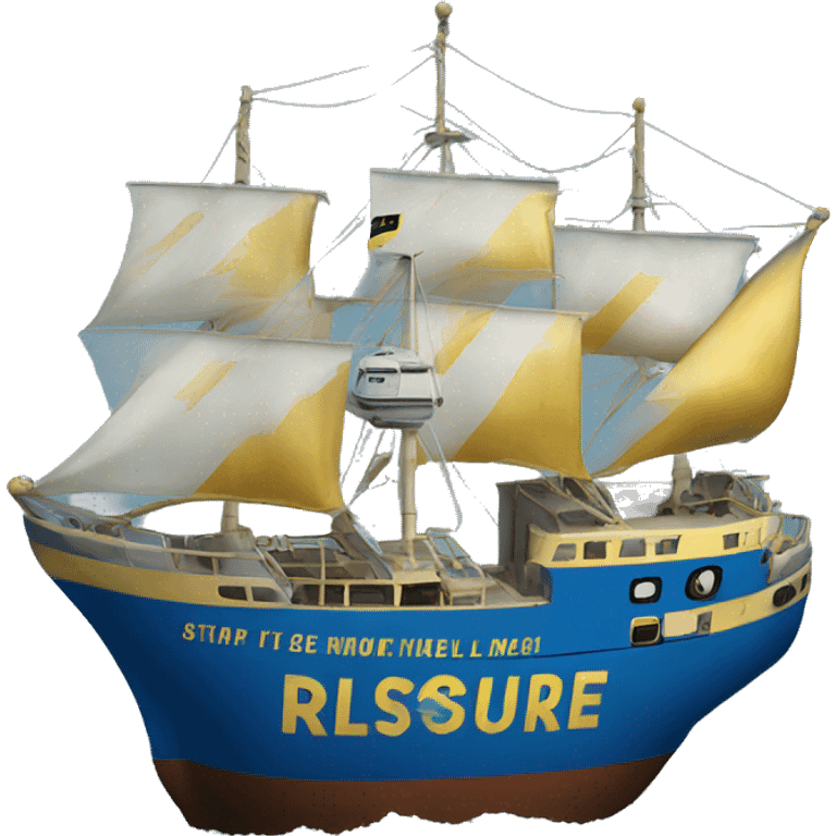 Blue and gold Rescue ship with KLCC written on side emoji