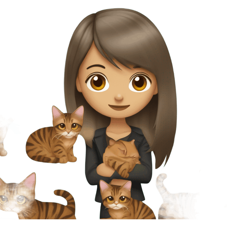 Beautiful woman long dark brown hair have Straight bangs hug bengal cat emoji